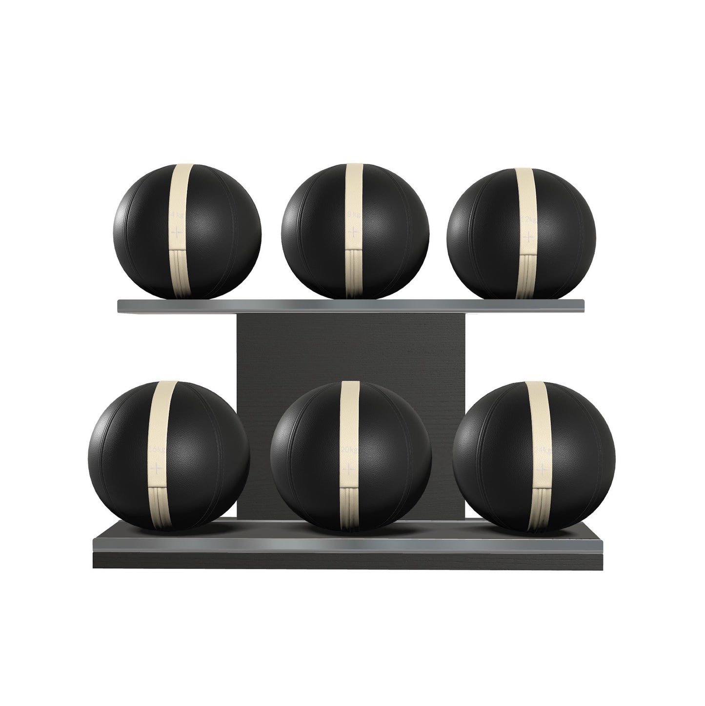 PENT. MOXA Set Ultimate - Set of 6 Medicine Balls on Horizontal Wooden Stand - 4, 8, 12, 16, 20, 24 KG