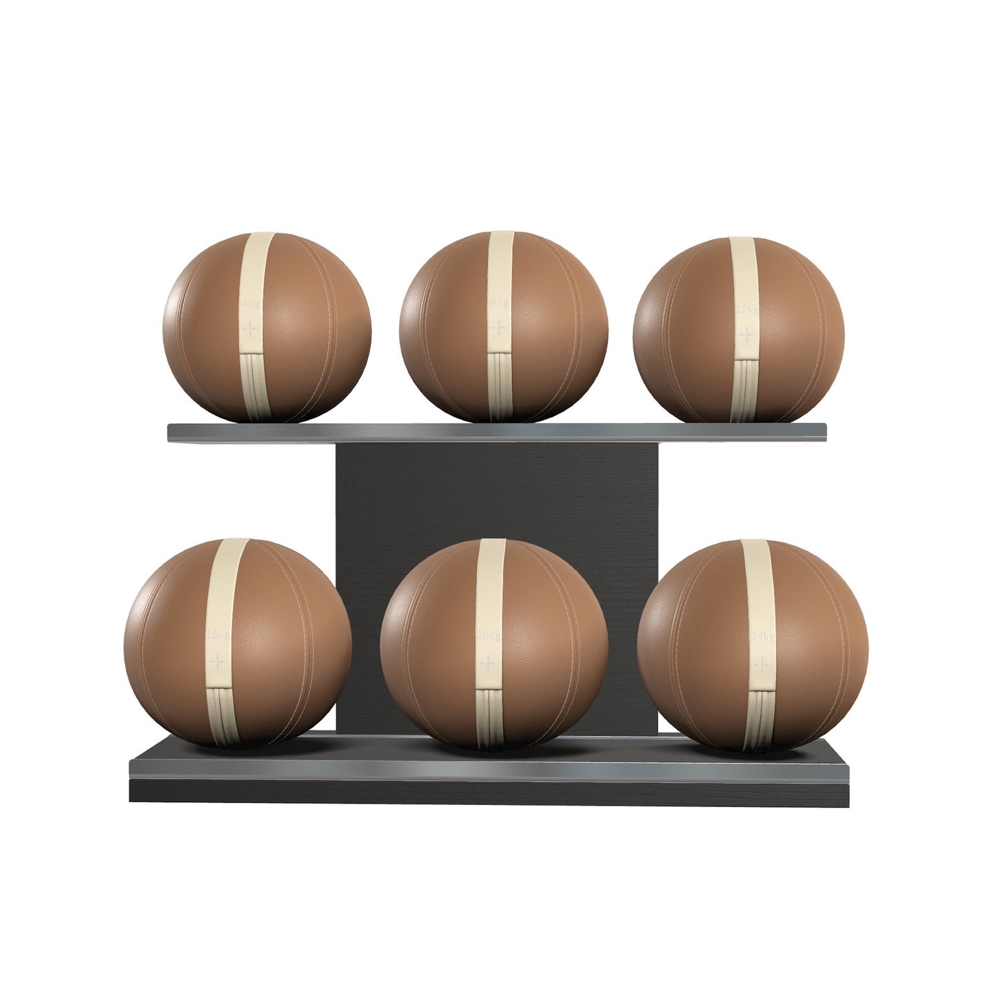 PENT. MOXA Set Ultimate - Set of 6 Medicine Balls on Horizontal Wooden Stand - 4, 8, 12, 16, 20, 24 KG