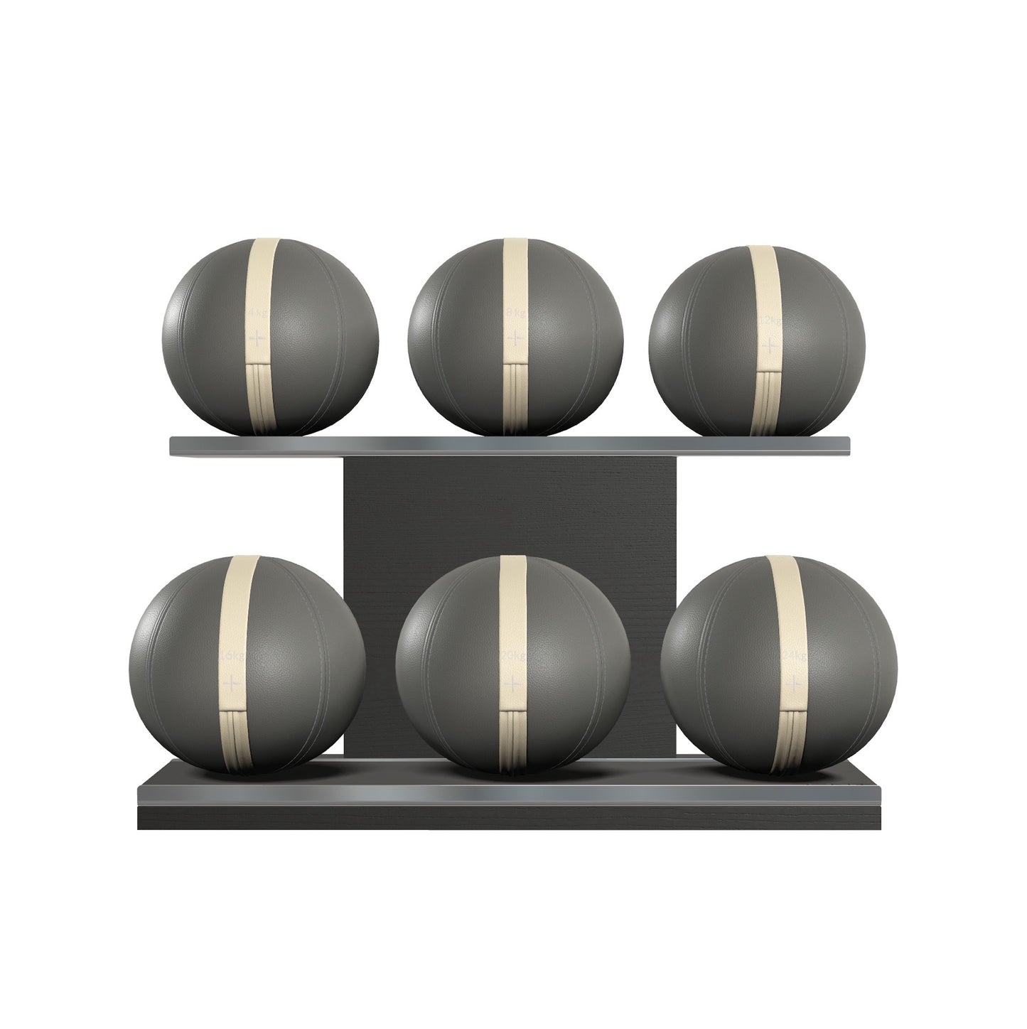 PENT. MOXA Set Ultimate - Set of 6 Medicine Balls on Horizontal Wooden Stand - 4, 8, 12, 16, 20, 24 KG