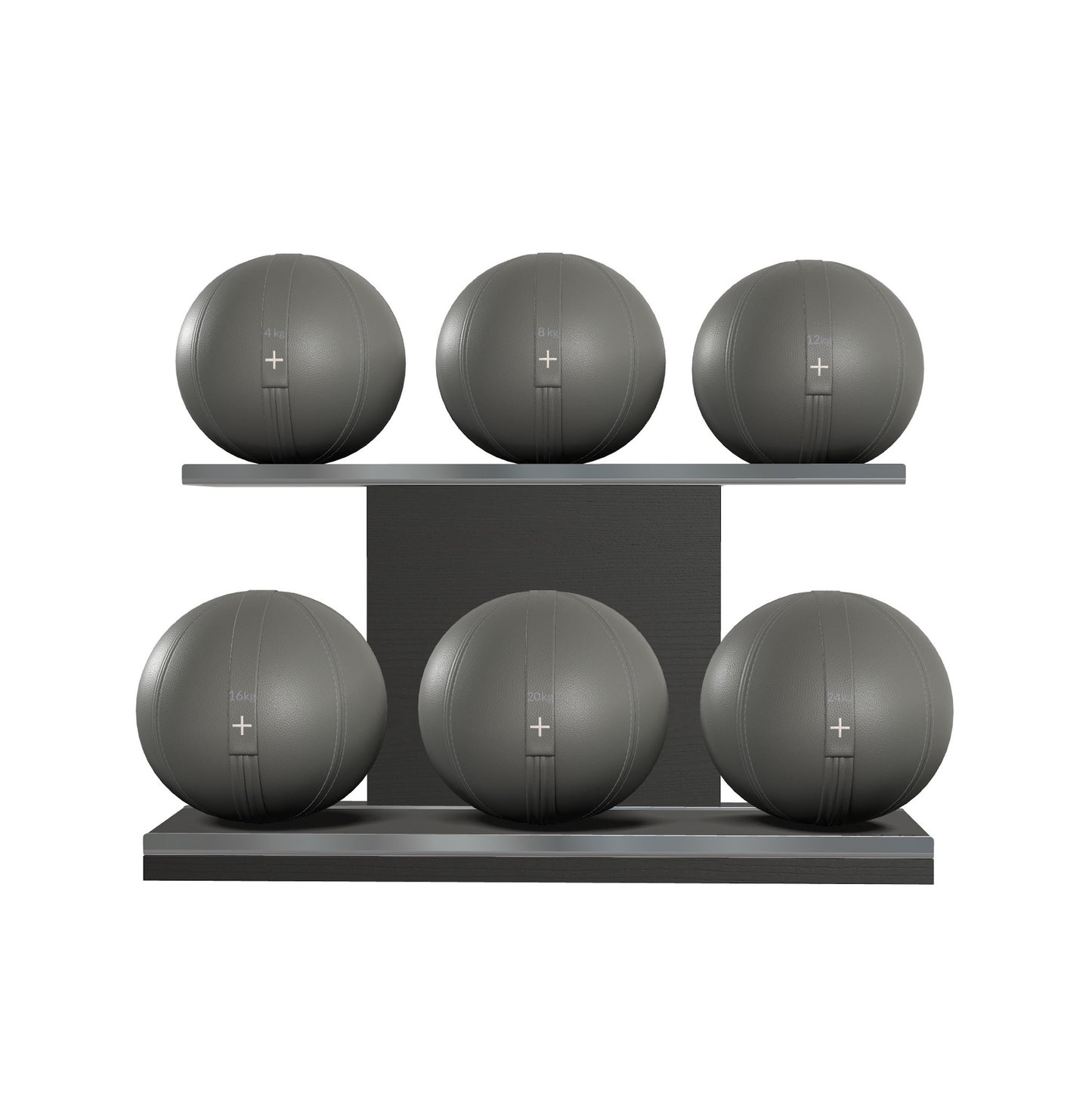 PENT. MOXA Set Ultimate - Set of 6 Medicine Balls on Horizontal Wooden Stand - 4, 8, 12, 16, 20, 24 KG