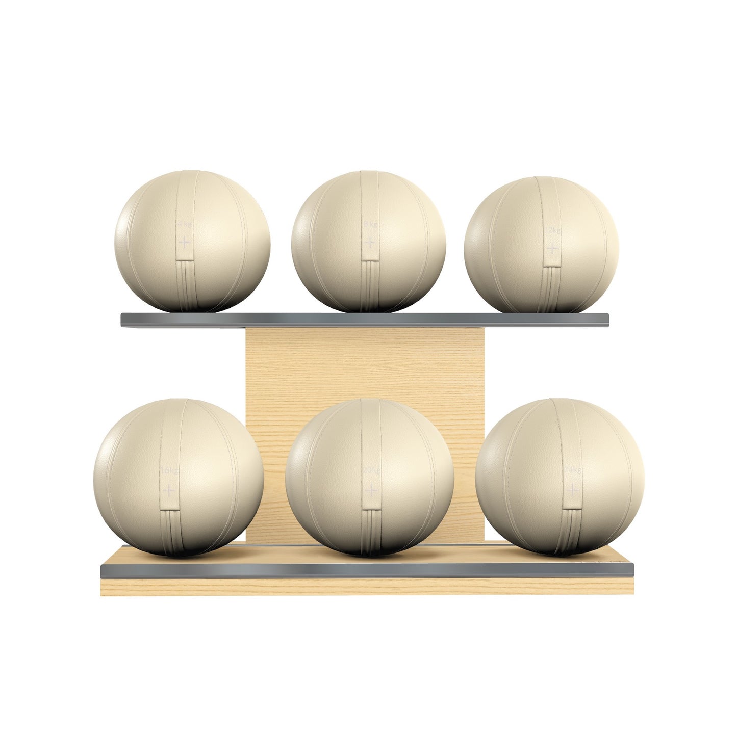 PENT. MOXA Set Ultimate - Set of 6 Medicine Balls on Horizontal Wooden Stand - 4, 8, 12, 16, 20, 24 KG