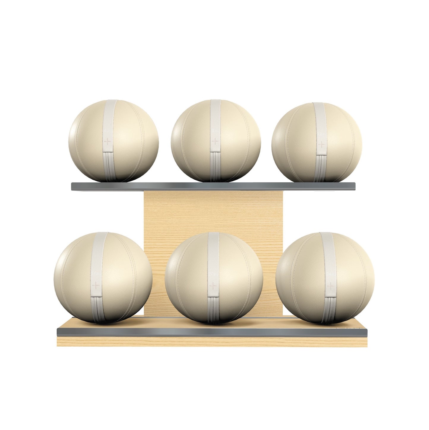 PENT. MOXA Set Ultimate - Set of 6 Medicine Balls on Horizontal Wooden Stand - 4, 8, 12, 16, 20, 24 KG