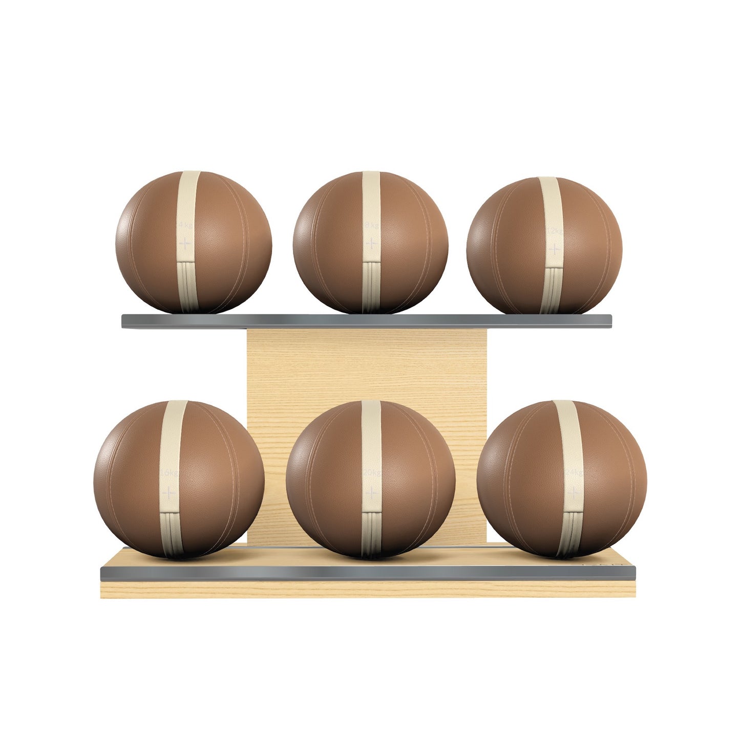 PENT. MOXA Set Ultimate - Set of 6 Medicine Balls on Horizontal Wooden Stand - 4, 8, 12, 16, 20, 24 KG