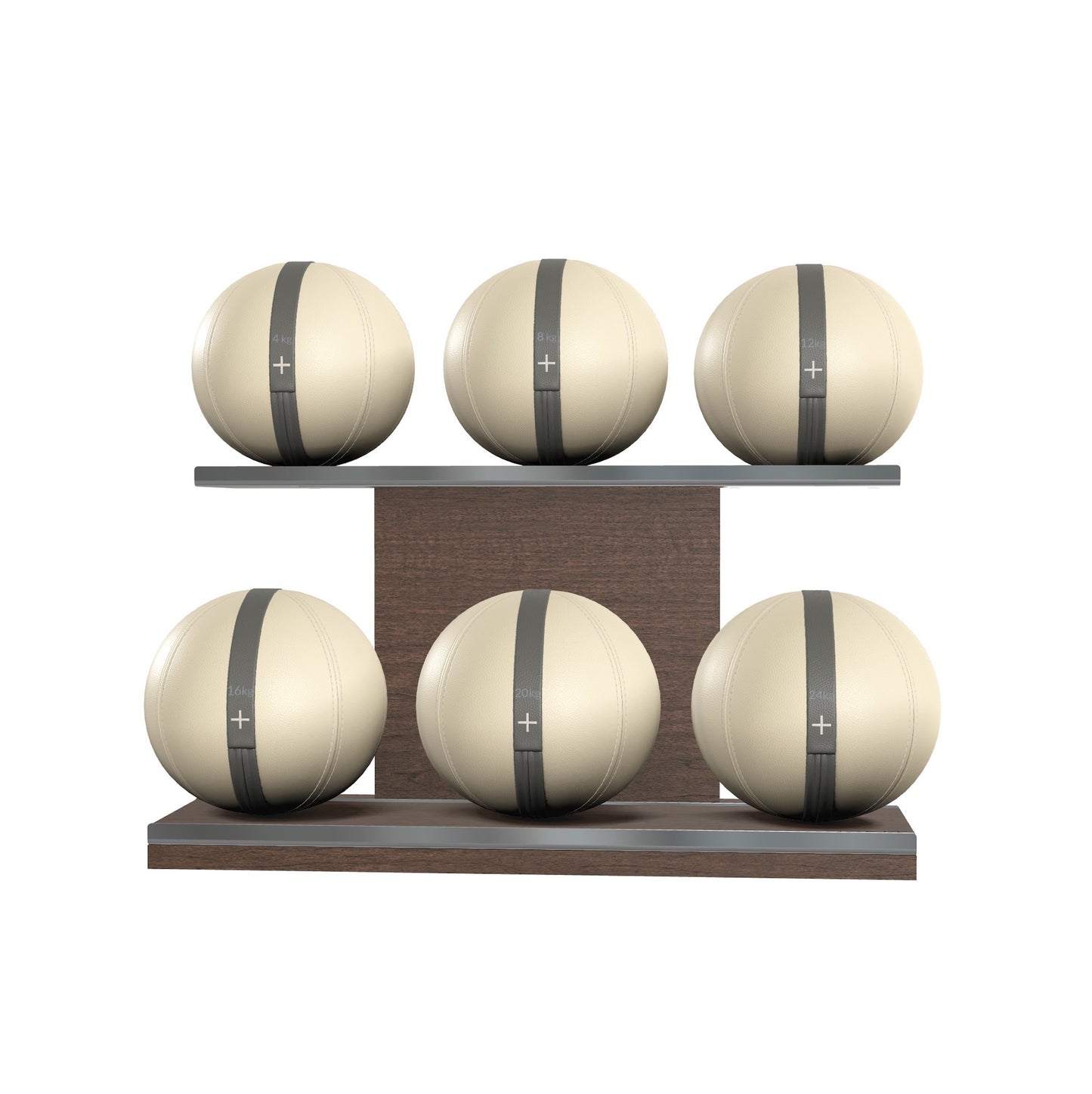 PENT. MOXA Set Ultimate - Set of 6 Medicine Balls on Horizontal Wooden Stand - 4, 8, 12, 16, 20, 24 KG