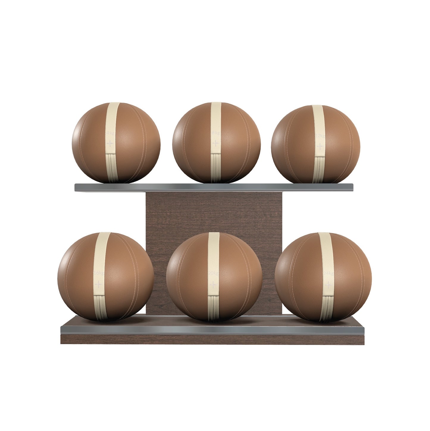 PENT. MOXA Set Ultimate - Set of 6 Medicine Balls on Horizontal Wooden Stand - 4, 8, 12, 16, 20, 24 KG