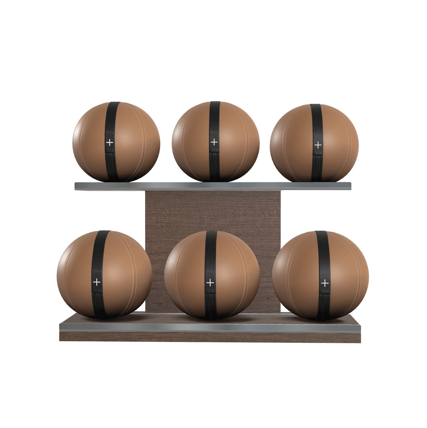 PENT. MOXA Set Ultimate - Set of 6 Medicine Balls on Horizontal Wooden Stand - 4, 8, 12, 16, 20, 24 KG