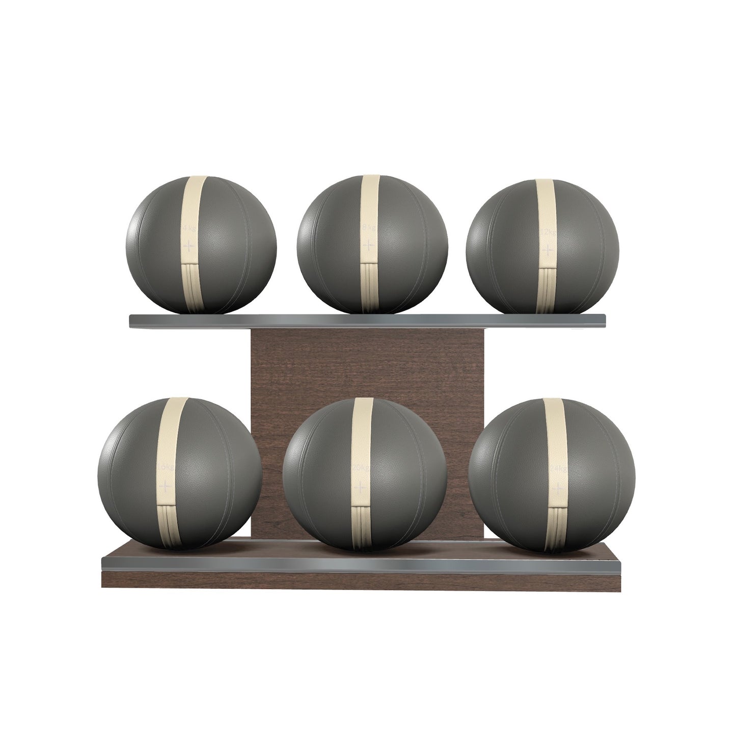 PENT. MOXA Set Ultimate - Set of 6 Medicine Balls on Horizontal Wooden Stand - 4, 8, 12, 16, 20, 24 KG