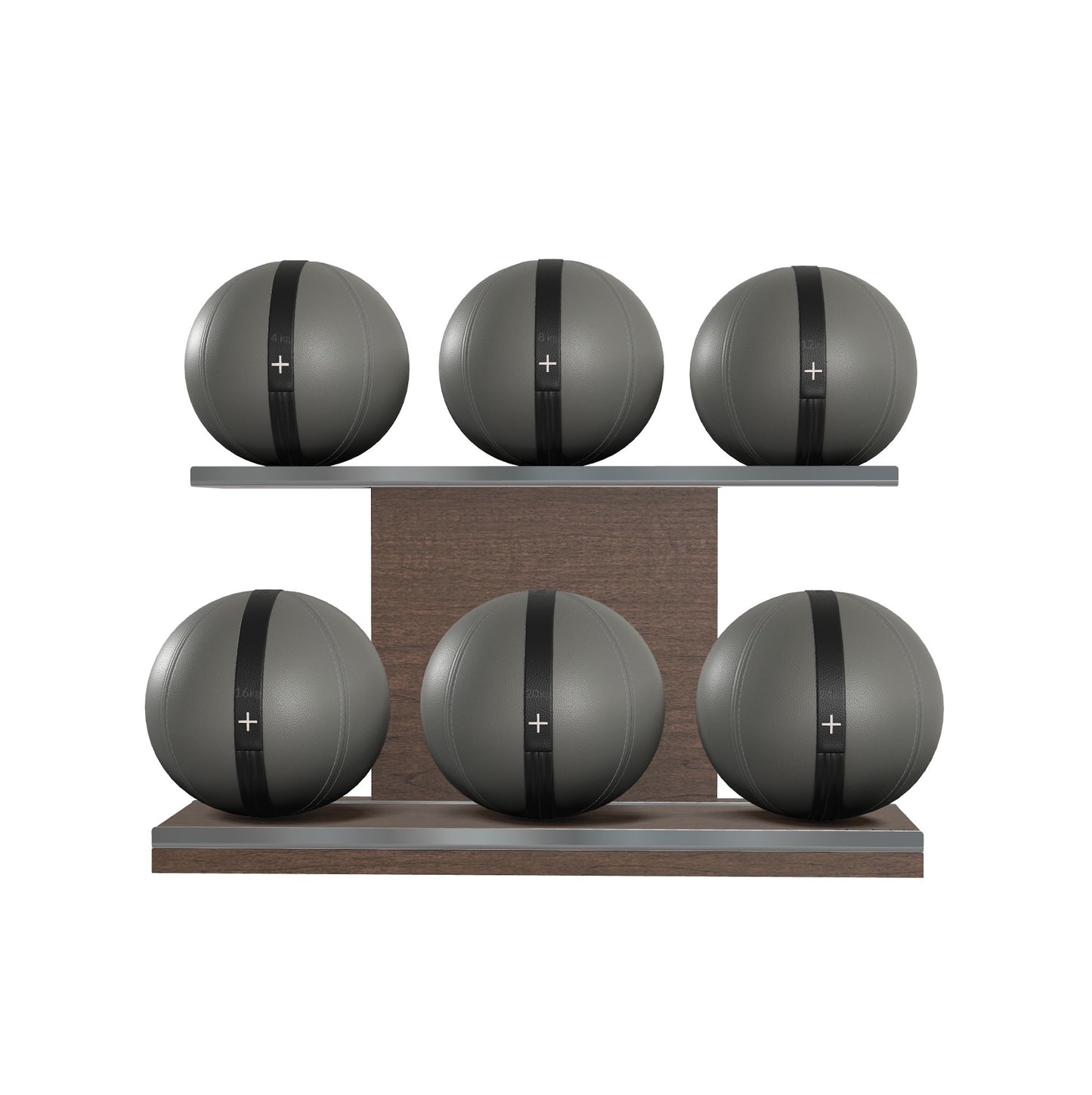 PENT. MOXA Set Ultimate - Set of 6 Medicine Balls on Horizontal Wooden Stand - 4, 8, 12, 16, 20, 24 KG