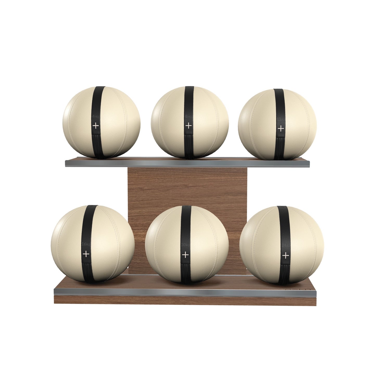 PENT. MOXA Set Ultimate - Set of 6 Medicine Balls on Horizontal Wooden Stand - 4, 8, 12, 16, 20, 24 KG