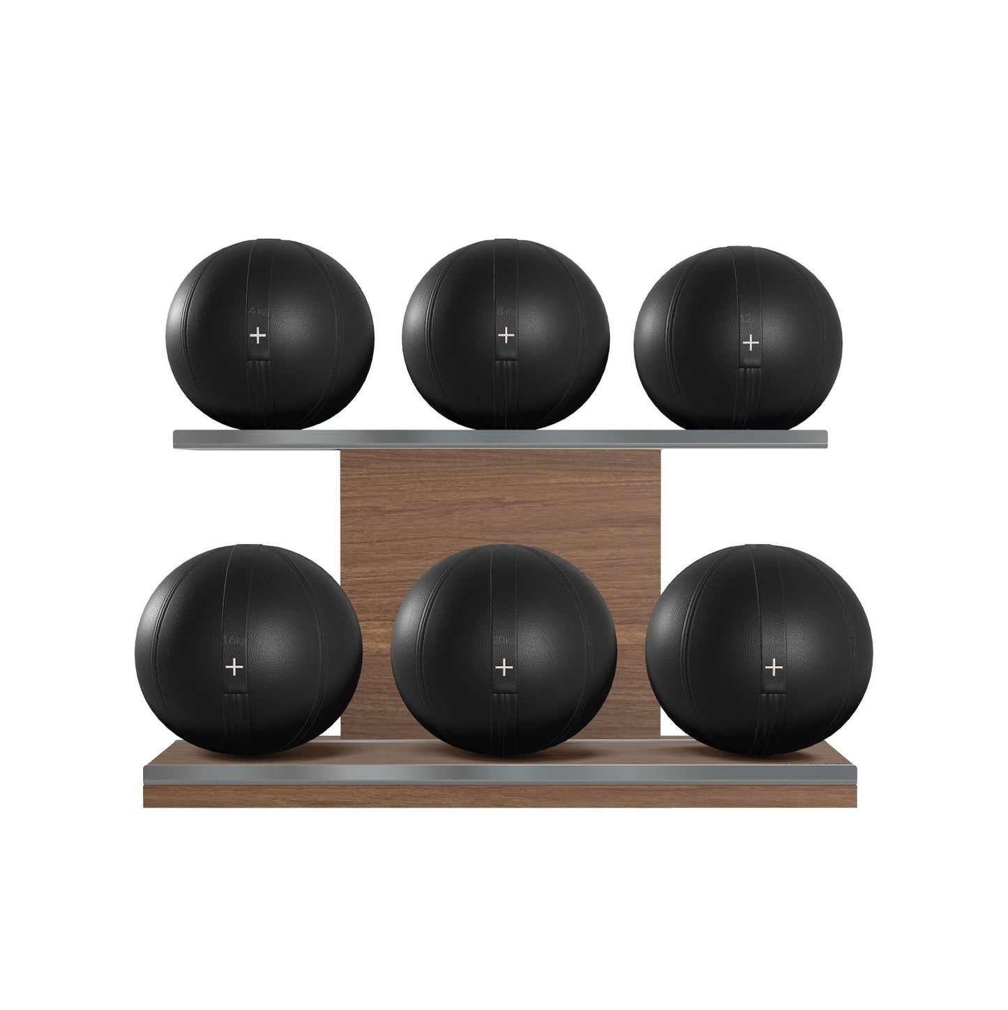 PENT. MOXA Set Ultimate - Set of 6 Medicine Balls on Horizontal Wooden Stand - 4, 8, 12, 16, 20, 24 KG