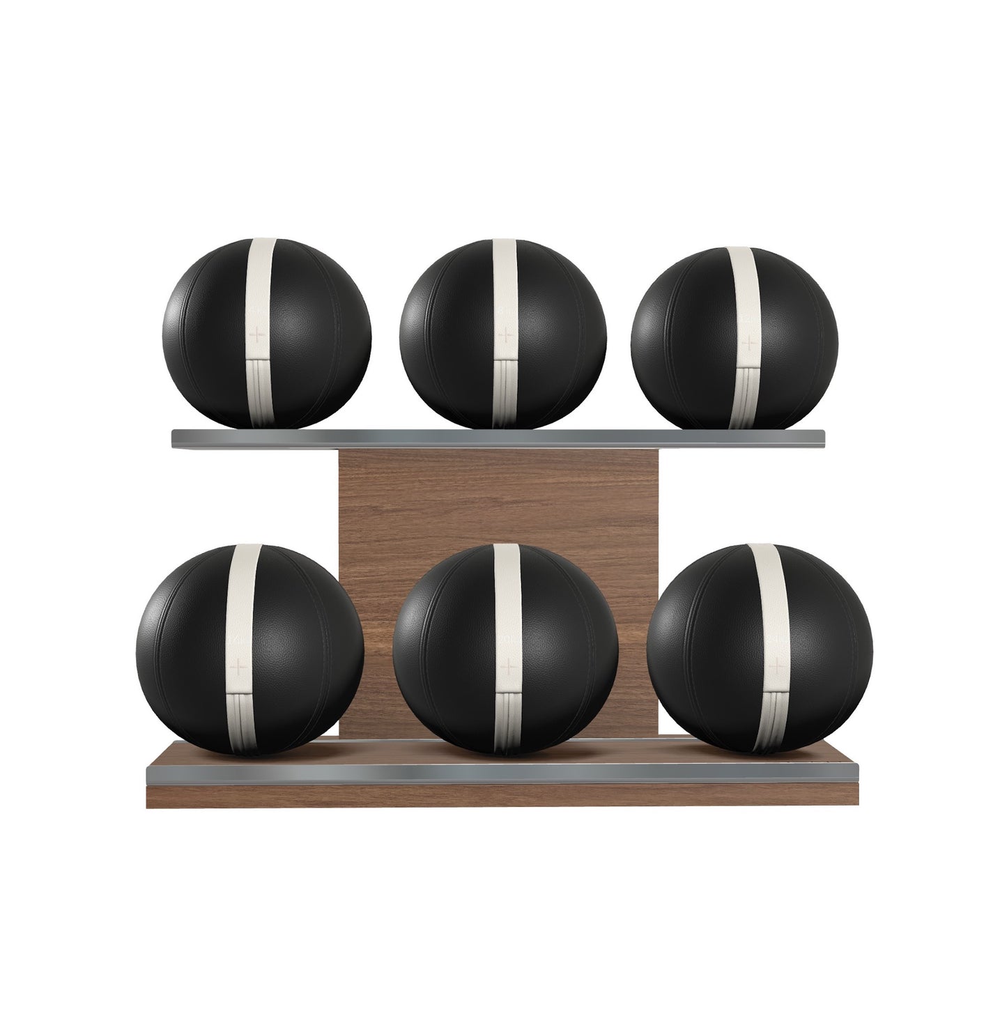 PENT. MOXA Set Ultimate - Set of 6 Medicine Balls on Horizontal Wooden Stand - 4, 8, 12, 16, 20, 24 KG