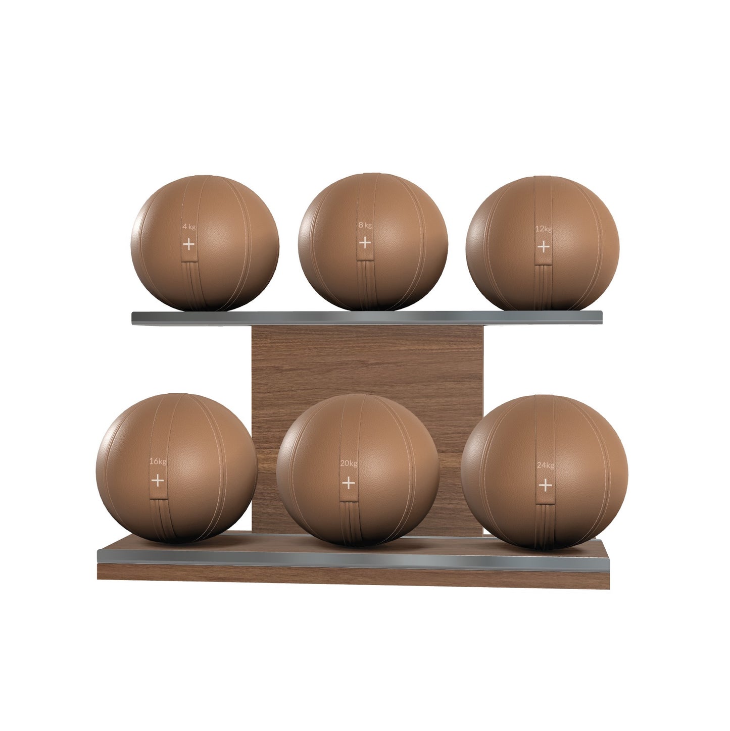 PENT. MOXA Set Ultimate - Set of 6 Medicine Balls on Horizontal Wooden Stand - 4, 8, 12, 16, 20, 24 KG