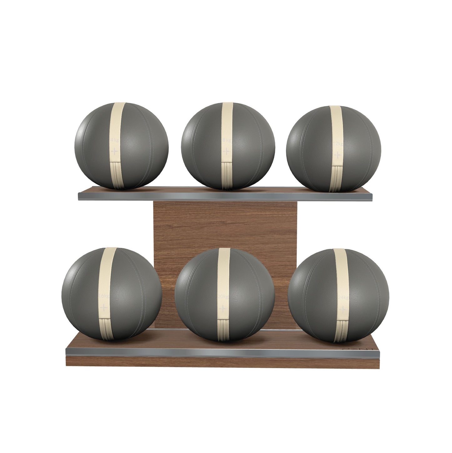 PENT. MOXA Set Ultimate - Set of 6 Medicine Balls on Horizontal Wooden Stand - 4, 8, 12, 16, 20, 24 KG