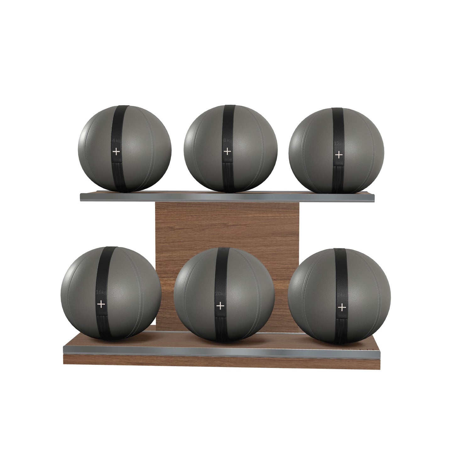 PENT. MOXA Set Ultimate - Set of 6 Medicine Balls on Horizontal Wooden Stand - 4, 8, 12, 16, 20, 24 KG