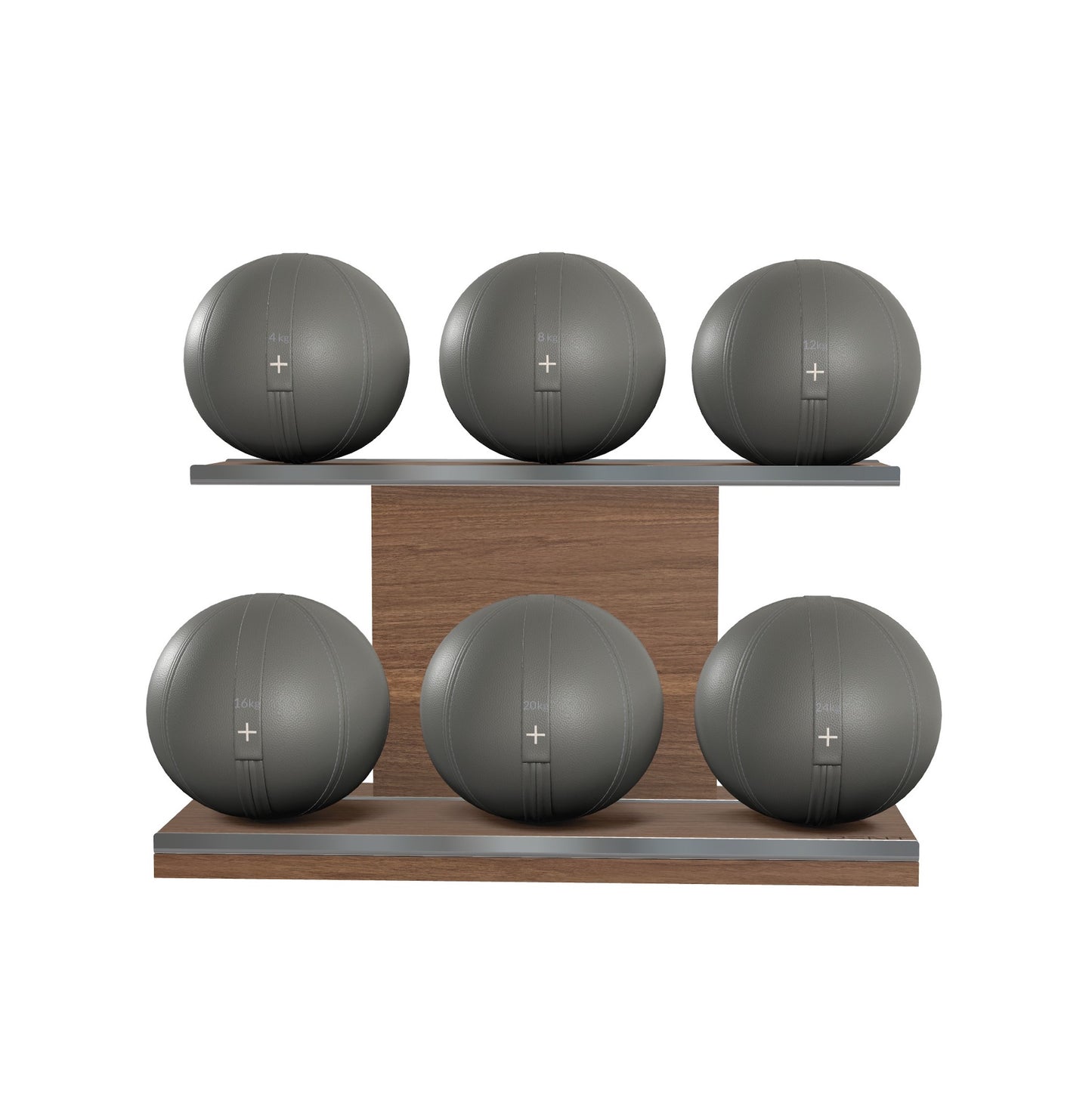 PENT. MOXA Set Ultimate - Set of 6 Medicine Balls on Horizontal Wooden Stand - 4, 8, 12, 16, 20, 24 KG