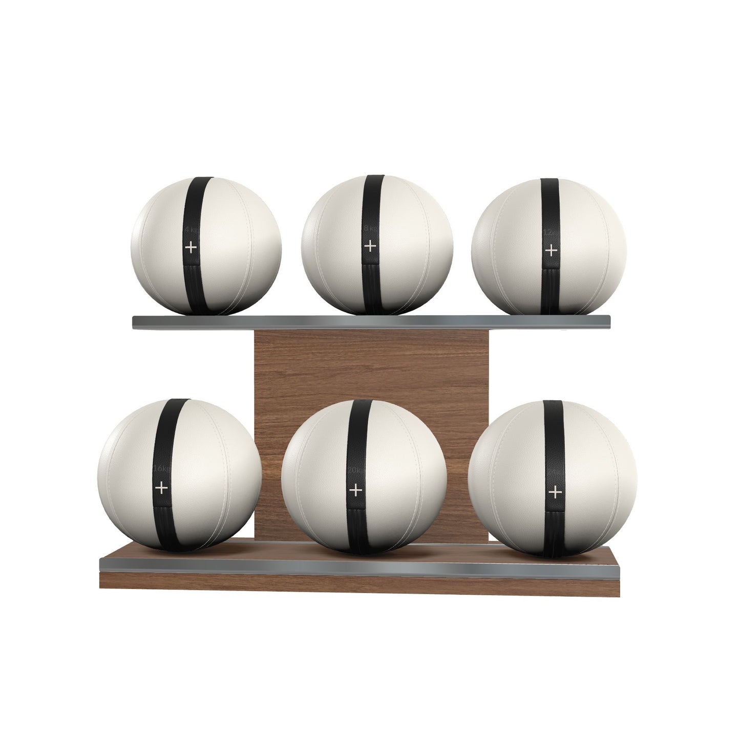 PENT. MOXA Set Ultimate - Set of 6 Medicine Balls on Horizontal Wooden Stand - 4, 8, 12, 16, 20, 24 KG