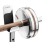 A barbell set on a sleek wooden stand, made of Walnut, Oak, or Ash wood and solid stainless steel. Total maximum weight capacity 70kg. Pent by Cycling Bears