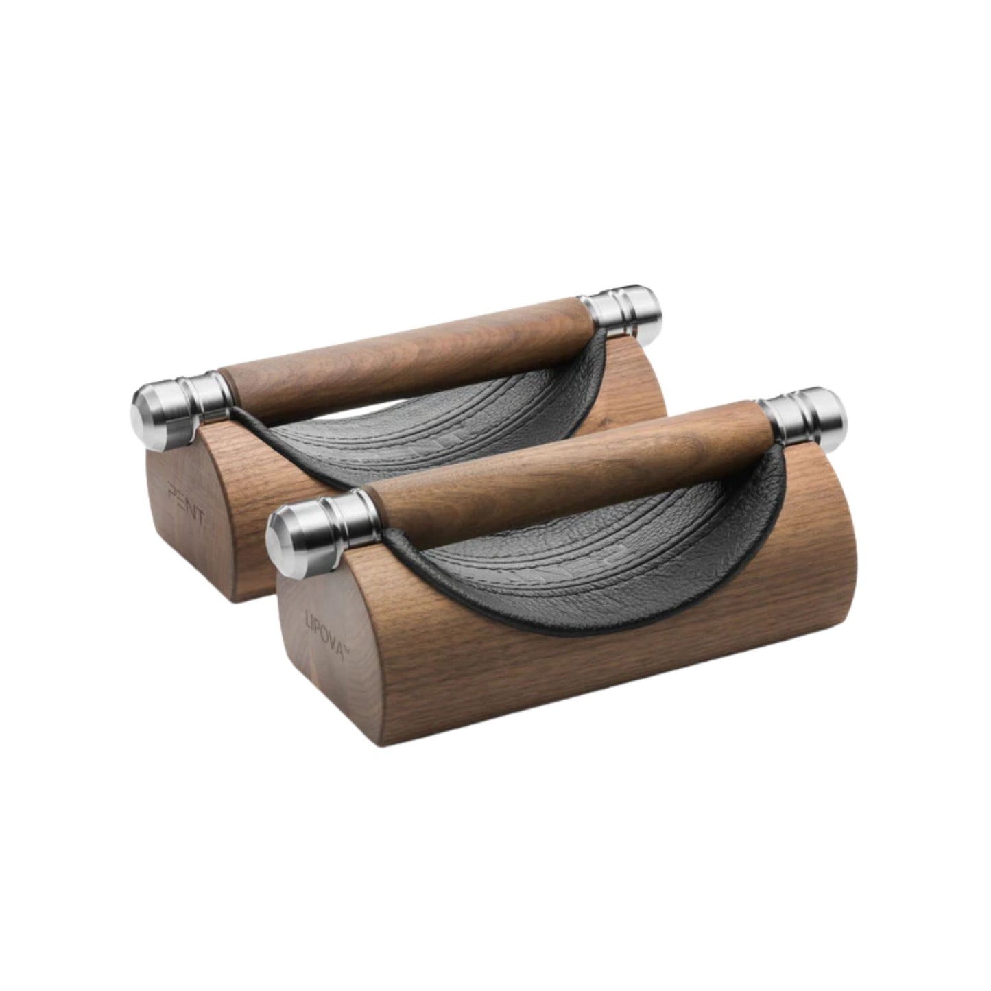 PENT - LIPOVA Push-Up Bars featuring a sleek design crafted from fine leather, stainless steel, and wood. Curated by Cycling Bears. Available in Singapore and Australia, worldwide shipping available.