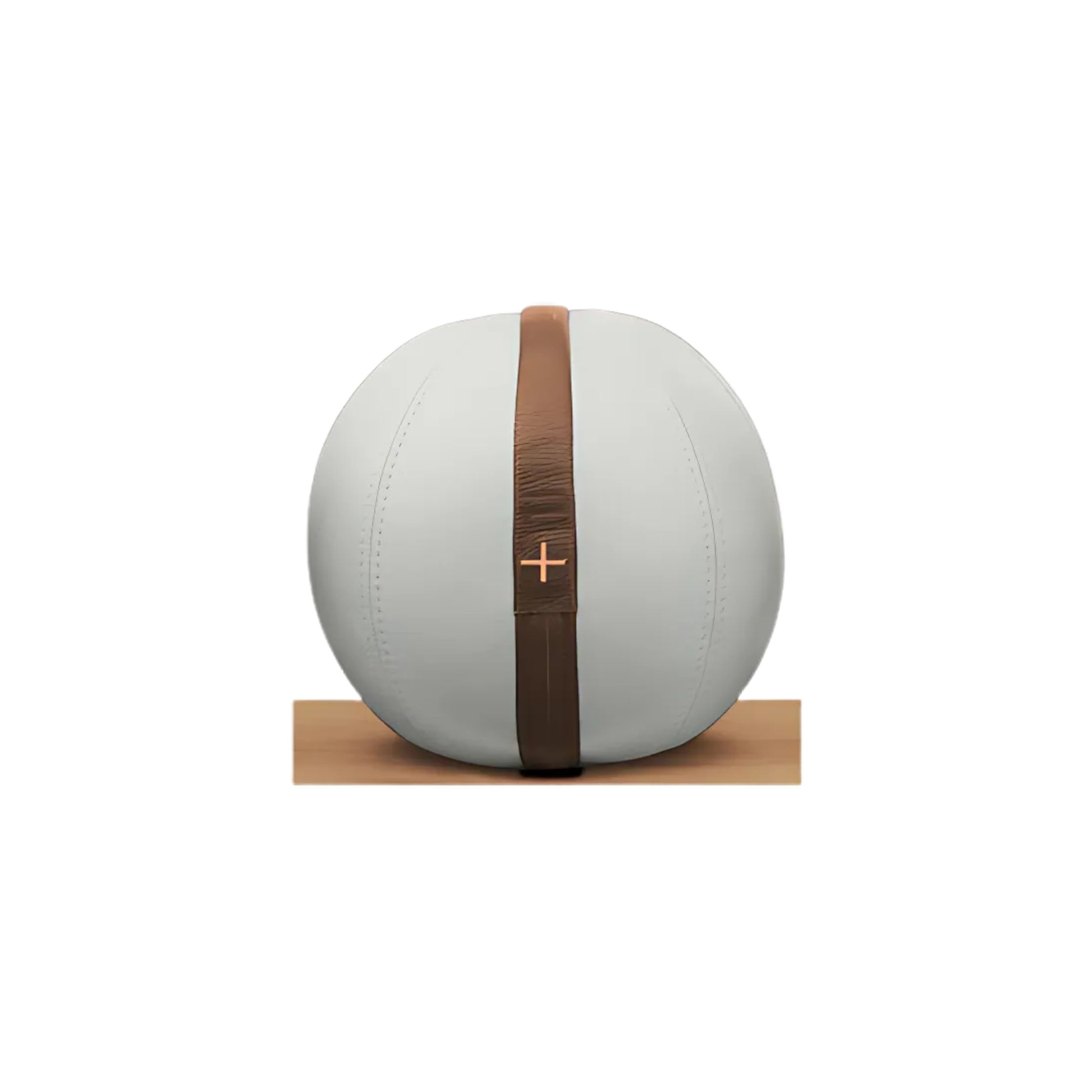 Handcrafted medicine ball with luxurious Italian white base leather and brown accent leather. PENT. MOXA - Medicine Ball