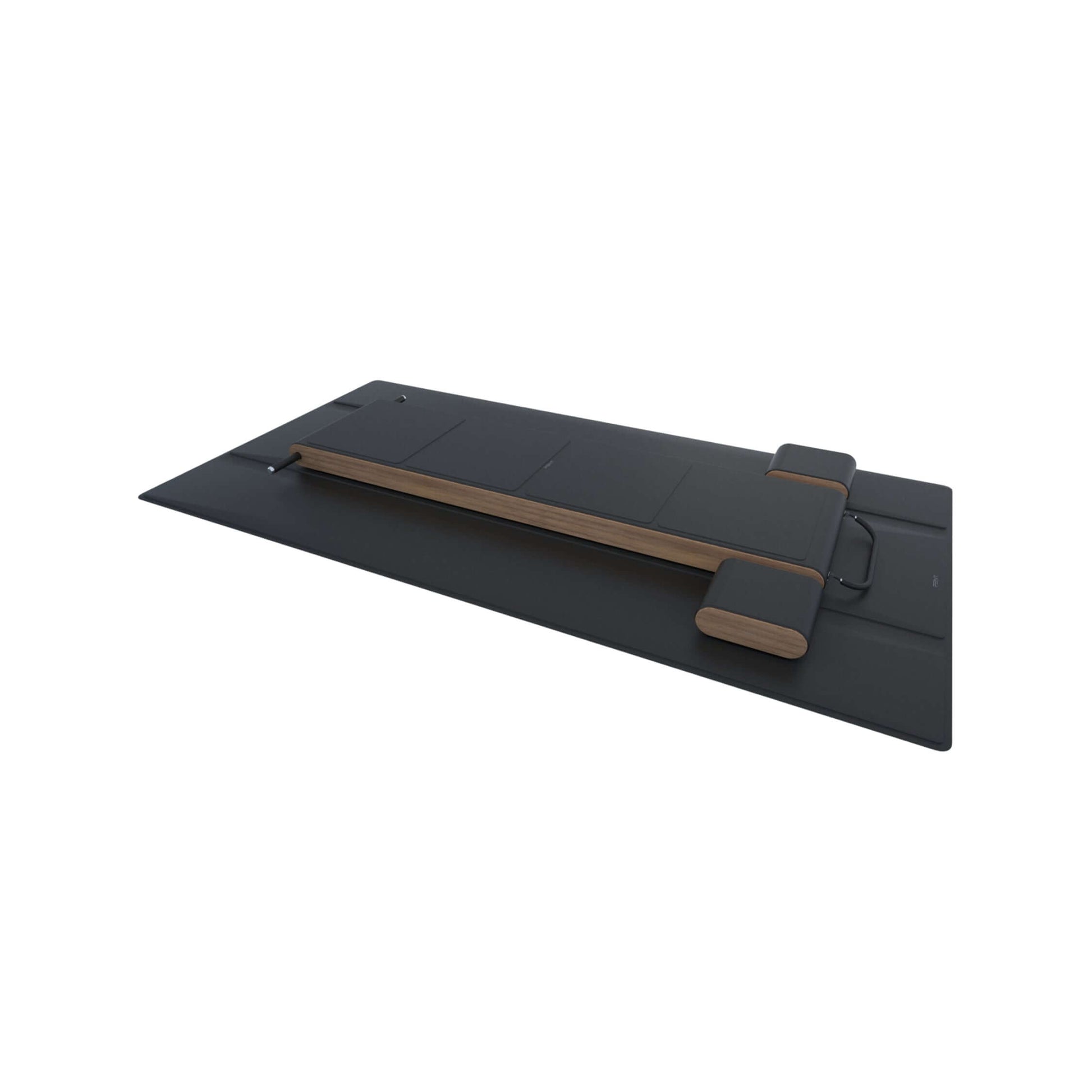 A luxury reformer mat for Pilates exercises, handmade from natural wood and black Italian base leather, PENT. PILATES - REFORMER MAT