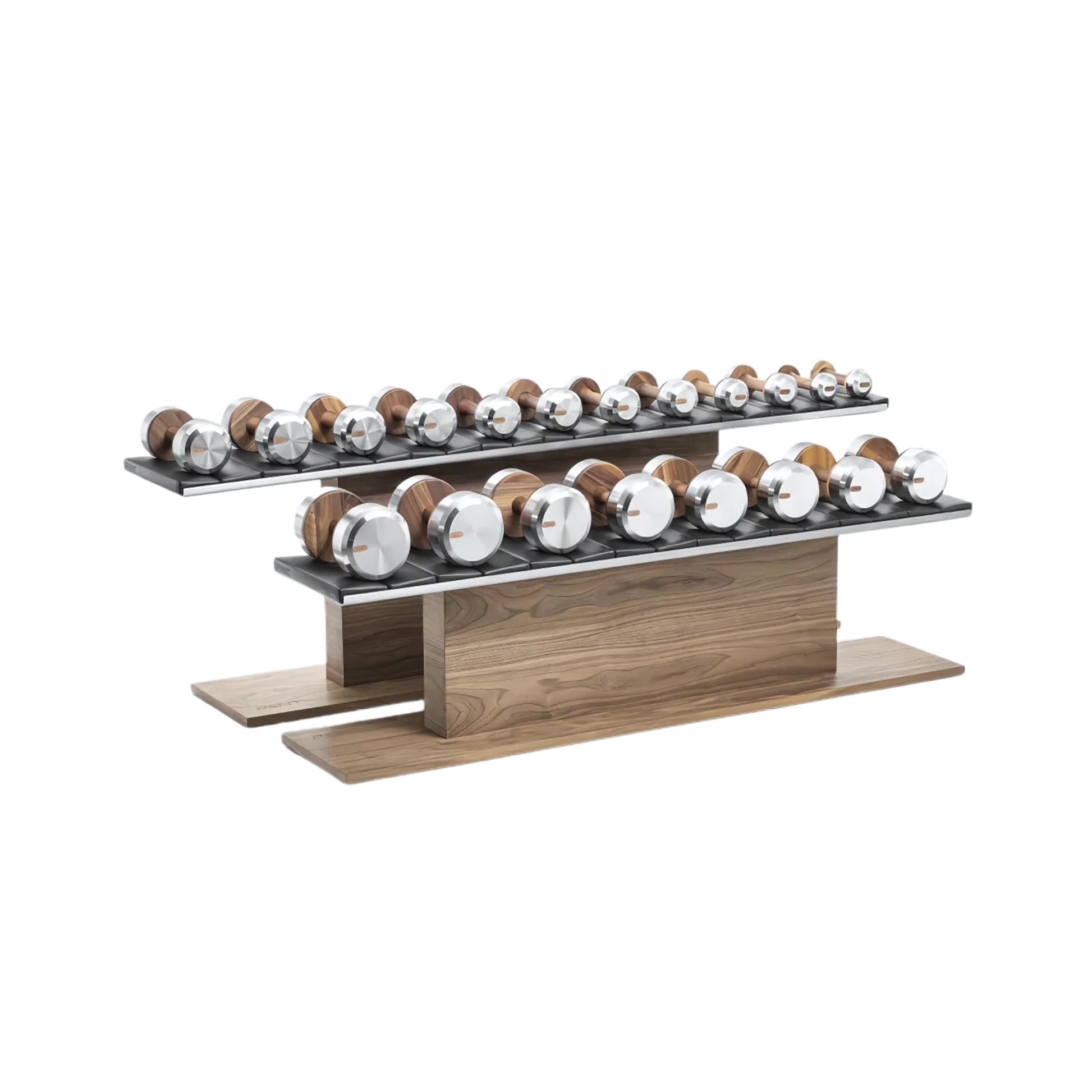 Luxury Fitness Equipment - Bespoke wooden dumbbells. Wood and Stainless Steel. PENT COLMIA