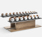 PENT Colmia Luxury Dumbbell Horizontal Set, featuring customisable options in various weight ranges, wood types, and leather combinations.